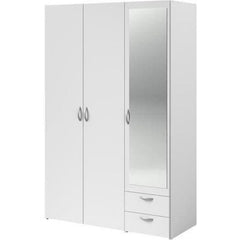 Armoire VARIA - Décor blanc - 3 portes battantes + miroir + 2 tiroirs - L 120 x H 185 x P 51 cm - PARISOT PARISOT