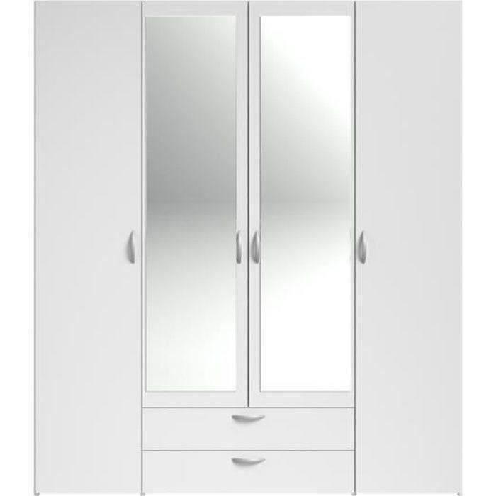 Armoire VARIA - Décor blanc - 4 portes battantes + 2 miroirs + 2 tiroirs - L 160 x H 185 x P 51 cm - PARISOT PARISOT