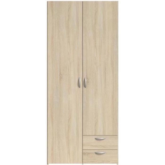 Armoire VARIA - Décor chene - 2 portes battantes + 2 tiroirs - L 81 x H 185 x P 51 cm - PARISOT PARISOT