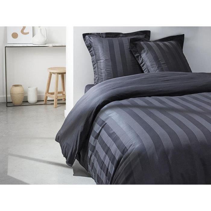 Parrure de lit TODAY Prestige - 220 x 240 cm - 2 personnes - 100% Satin de coton - Fusain TODAY