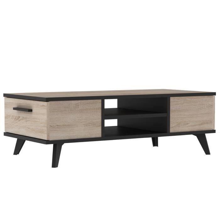 Ensemble meuble TV table basse buffet WAYNE - Mélaminé - Style scandinave - Chene brossé et noir DEMEYERE