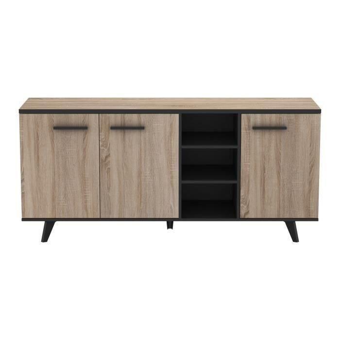 Ensemble meuble TV table basse buffet WAYNE - Mélaminé - Style scandinave - Chene brossé et noir DEMEYERE