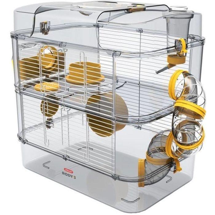 ZOLUX Cage sur 2 étages pour hamsters, souris et gerbilles - Rody3 duo - L 41 x p 27 x h 40,5 cm - Banane ZOLUX