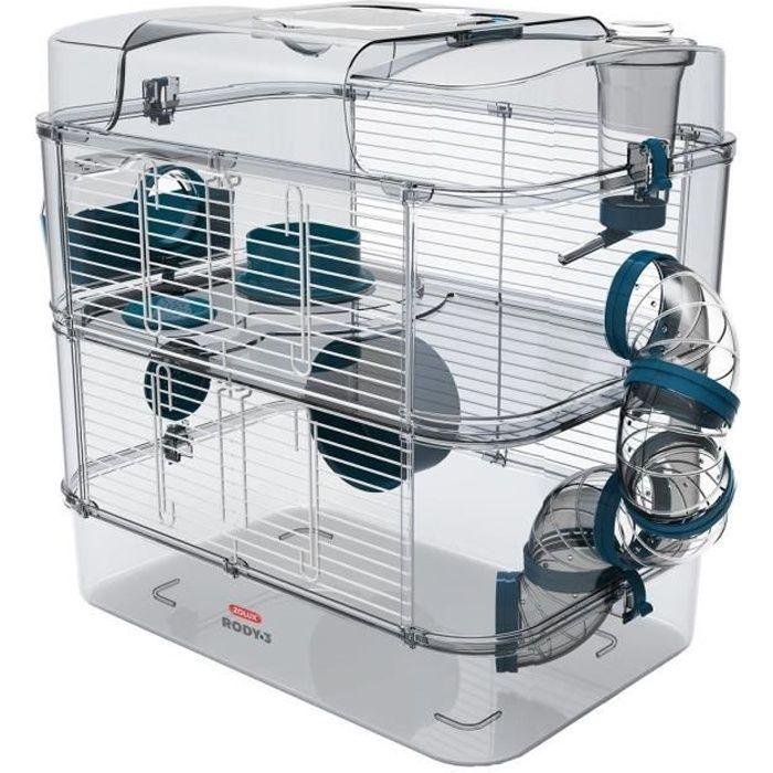 ZOLUX Cage sur 2 étages pour hamsters, souris et gerbilles - Rody3 duo - L 41 x p 27 x h 40,5 cm - Bleu ZOLUX