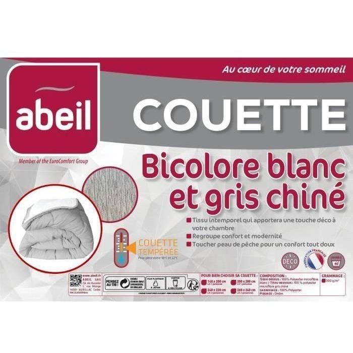 ABEIL Couette tempérée BICOLORE 200x200cm - Blanc & Gris chiné - Paloma Tech