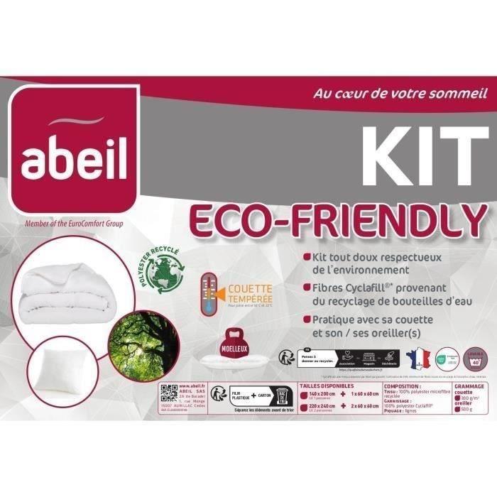 ABEIL Kit Eco - friendly couette tempérée 220 x 240 cm et oreiller 60 x 60 cm - Paloma Tech