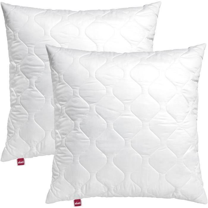 ABEIL Lot de 2 Oreillers a mémoire de forme matelassés - 60x60 cm - Blanc - Paloma Tech