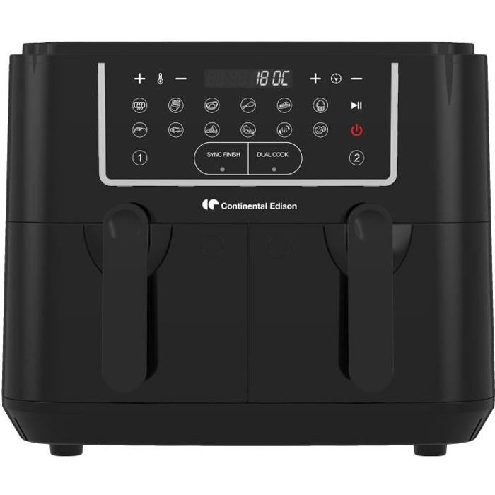 Airfryer Friteuse a Air Sans huile CONTINENTAL EDISON - CERFRSH24002CB - 9 L - Double bacs - 2400W - Noir