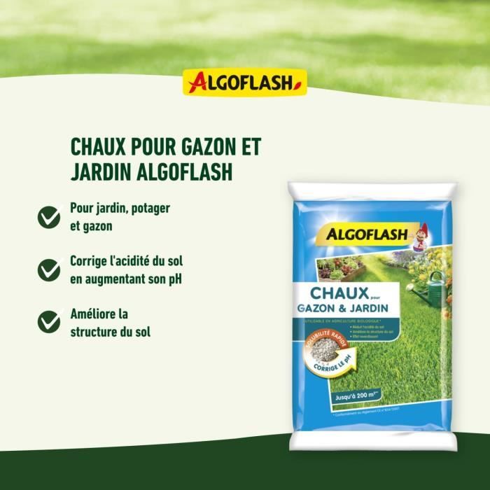 ALGOFLASH Chaux pour gazon et jardin - 10 kg - Paloma Tech