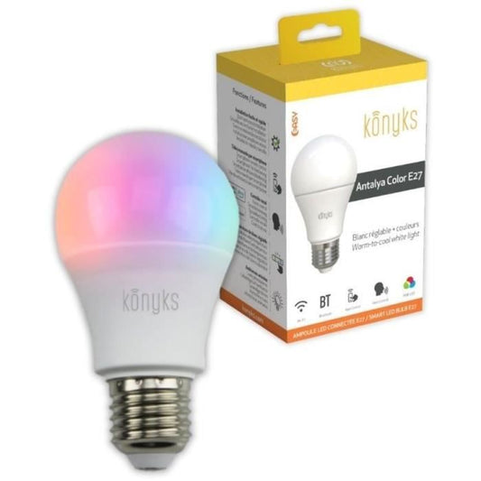 Ampoule LED connecté Wi-Fi + BT 11 W Couleurs + Blanc réglable - Konyks Antalya Color E27