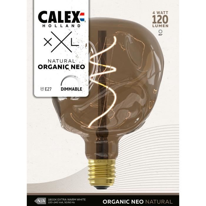 Ampoule LED E27 - CALEX - G125 NEO ORGANIC - Filament flexible - 4 W - 120 lm - 1800 K - Intensité variable - Naturel