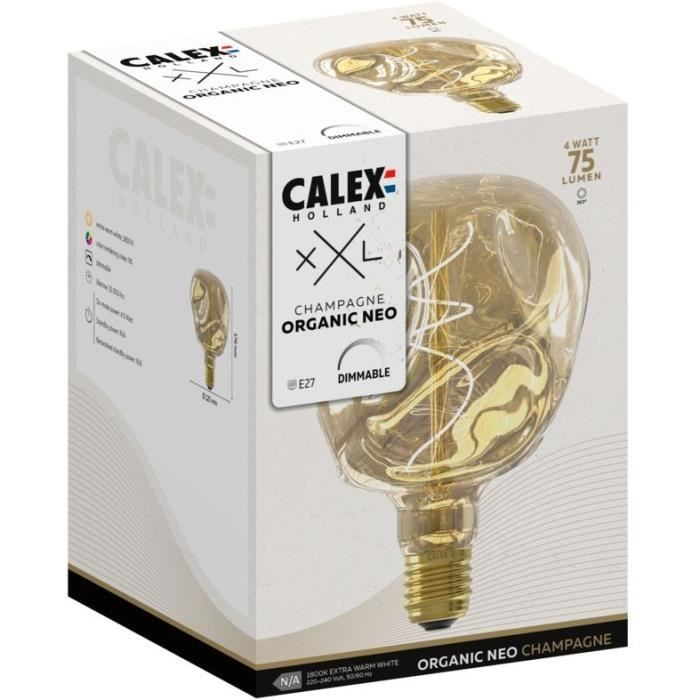 Ampoule LED E27 - CALEX - G125 NEO ORGANIC - Filament flexible - 4 W - 75 lm - 1800 K - Intensité variable - Champagne