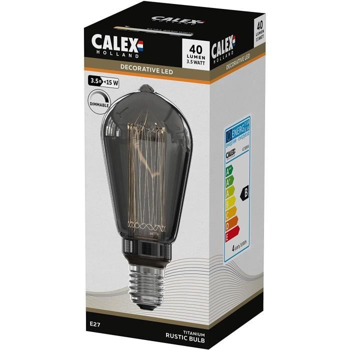 Ampoule LED E27 - CALEX - GLASSFIBER RUSTIC ST64 - 3,5 W - 40 lm - 2000 K - Intensité variable - Titanium