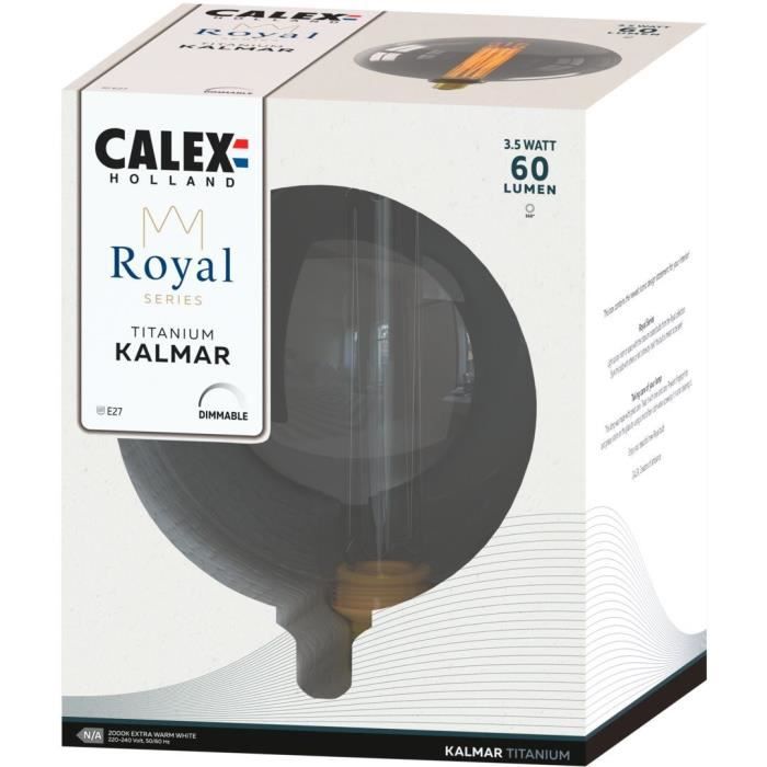 Ampoule LED E27 - CALEX - ROYAL KALMAR - Filament - 3,5 W - 60 lm - 2000 K - Intensité variable - Titanium