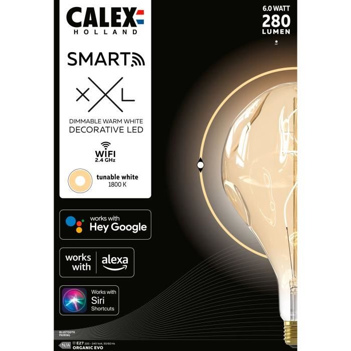 Ampoule LED E27 - CALEX - SMART ORGANIC EVO - Filament flexible - 6 W - 280 lm - 1800 K - Intensité variable - Or