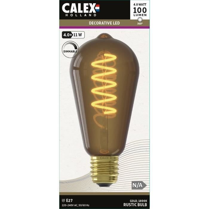 Ampoule LED E27 - CALEX - ST64 RUSTIC - Filament flexible - 4 W - 100 lm - 1800 K - Intensité variable