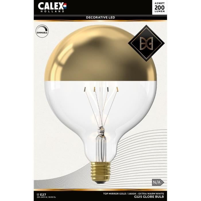 Ampoule LED E27 - CALEX - TOP MIRROR G125 - Filament droit - 4 W - 200 lm - 1800 K - Or