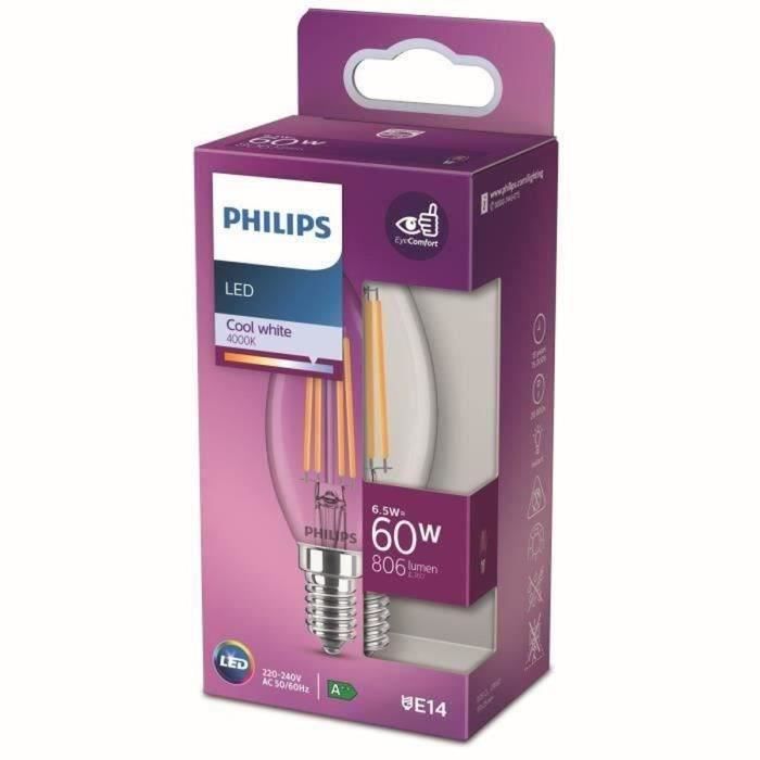 Ampoule LED PHILIPS Non dimmable - E14 - 60W - Blanc Froid