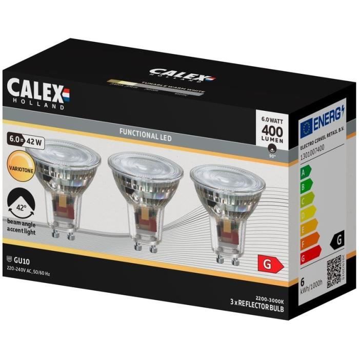 Ampoule LED reflecteur - CALEX - GU10 - 6 W - 400 lm - 3000 K - Intensité variable - Chrome