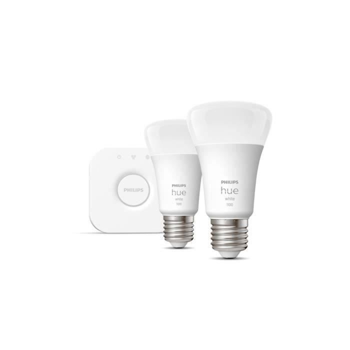 Ampoules connectées Philips Hue Kit de démarrage ampoule connectée White 9.5 Watt E27 x2 + Philips Hue Bridge