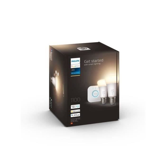 Ampoules connectées Philips Hue Kit de démarrage ampoule connectée White 9.5 Watt E27 x2 + Philips Hue Bridge