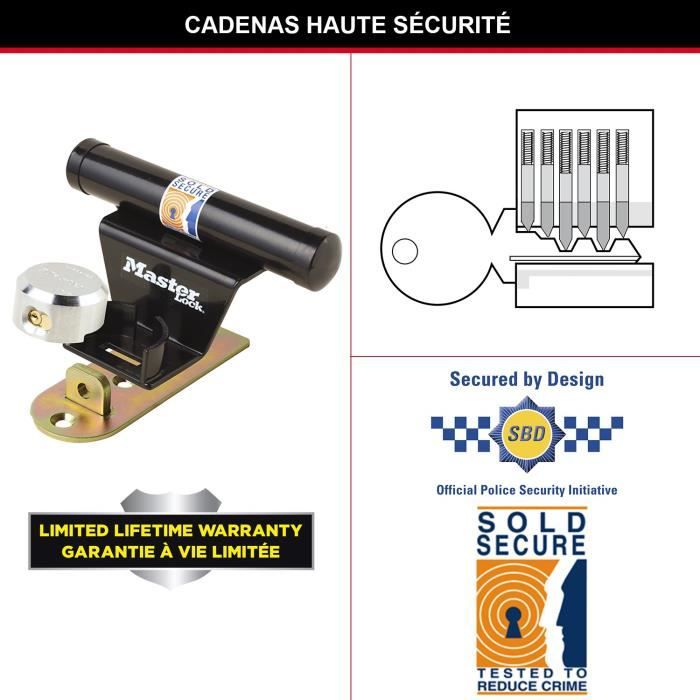 Antivol pour porte de garage basculante - MASTER LOCK - Barre de sécurité en acier - Cylindre a 6 goupilles