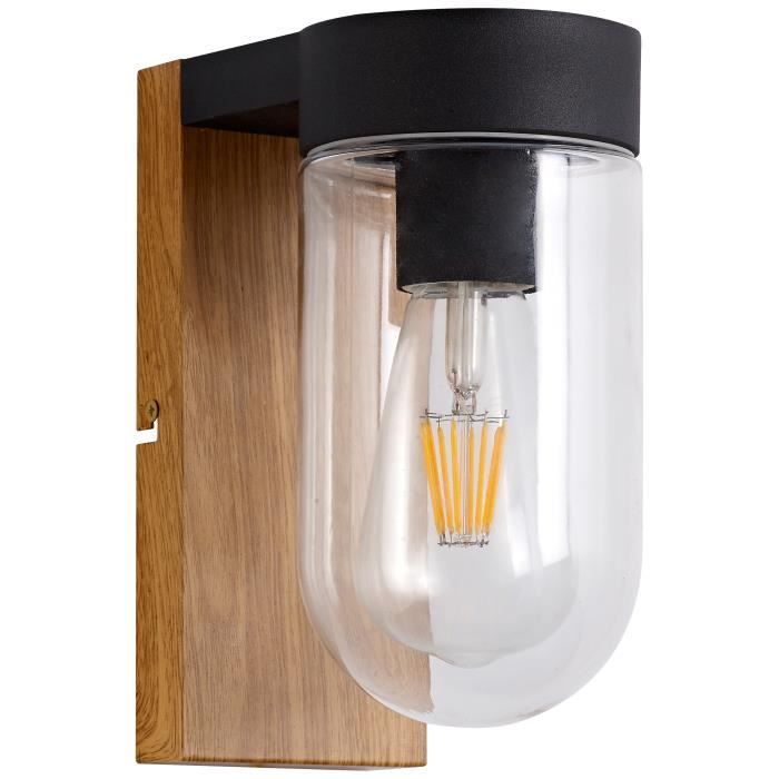 Applique extérieure CABAR - BRILLIANT - bois foncé/noir - métal/verre E27 1x40W - Paloma Tech