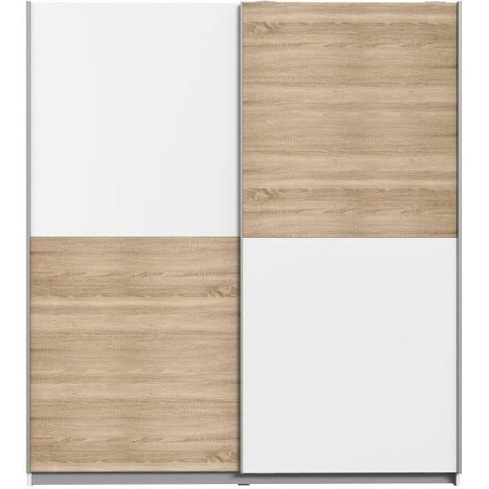 Armoire 2 portes coulissantes - Panneaux de particules - Décor chene et blanc - L 170,3 x P 61,2 x H 190,5 cm - ULOS - Paloma Tech