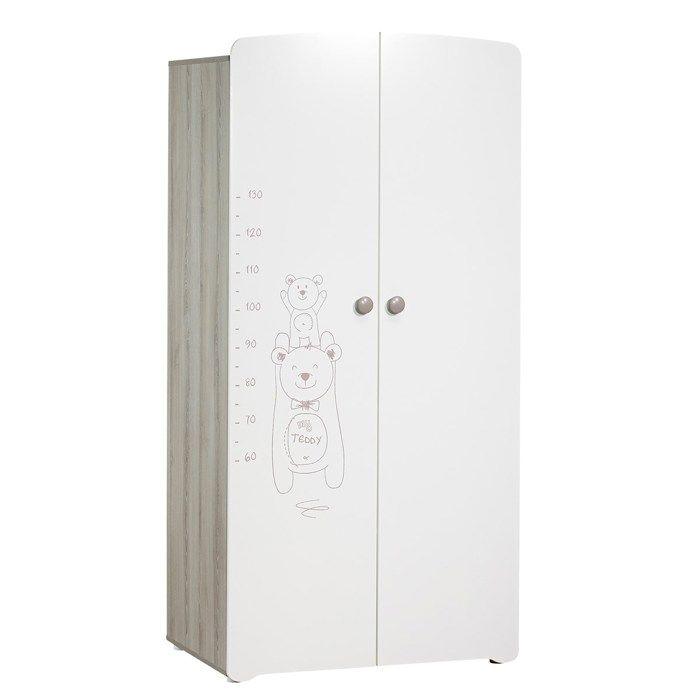 Armoire bébé Teddy - Bois - Blanche - 2 portes - 175x85x56cm - Babyprice - Paloma Tech