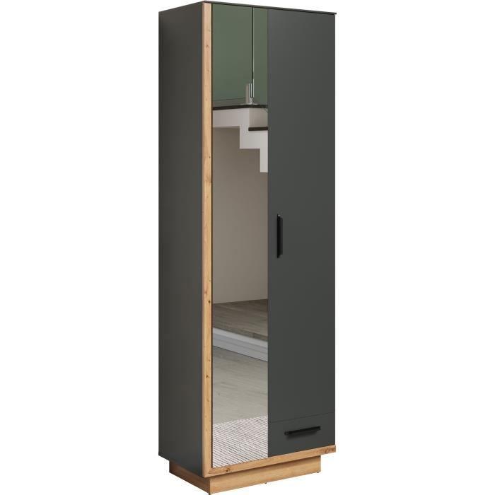 Armoire de chambre SYNNAX - 2 Portes + 1 tiroir - Décor gris anthracite et chene miel - L65 x P40 x H198 cm - TRENDTEAM - Paloma Tech