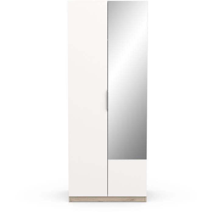 Armoire GHOST - Décor chene kronberg et blanc mat - 2 Portes + 1 miroir - L.79,4 x P.51,1 x H. 203 cm - DEMEYERE - Paloma Tech