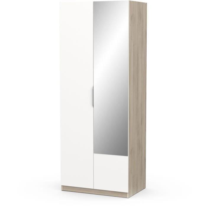 Armoire GHOST - Décor chene kronberg et blanc mat - 2 Portes + 1 miroir - L.79,4 x P.51,1 x H. 203 cm - DEMEYERE - Paloma Tech