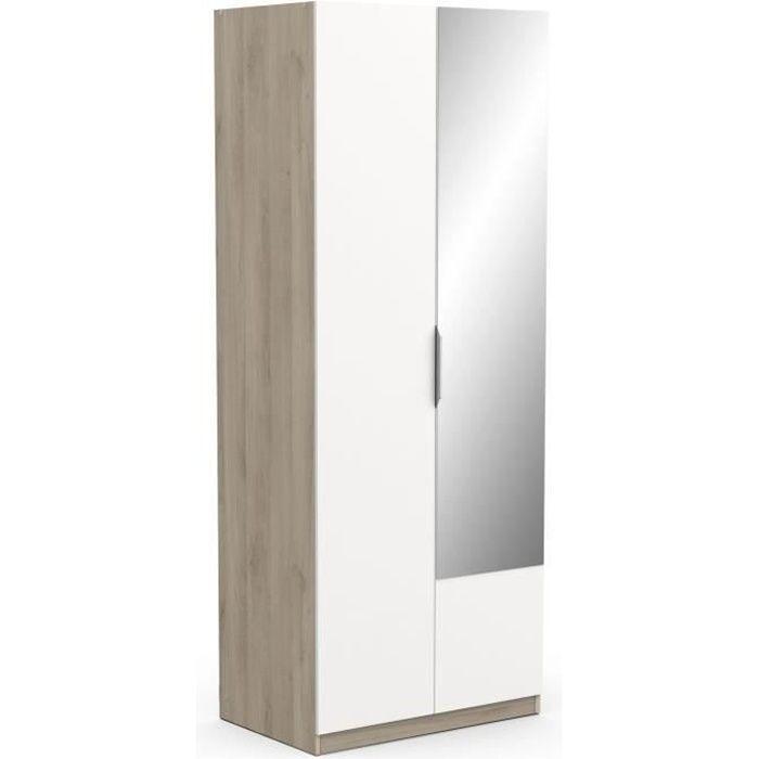 Armoire GHOST - Décor chene kronberg et blanc mat - 2 Portes + 1 miroir - L.79,4 x P.51,1 x H. 203 cm - DEMEYERE - Paloma Tech