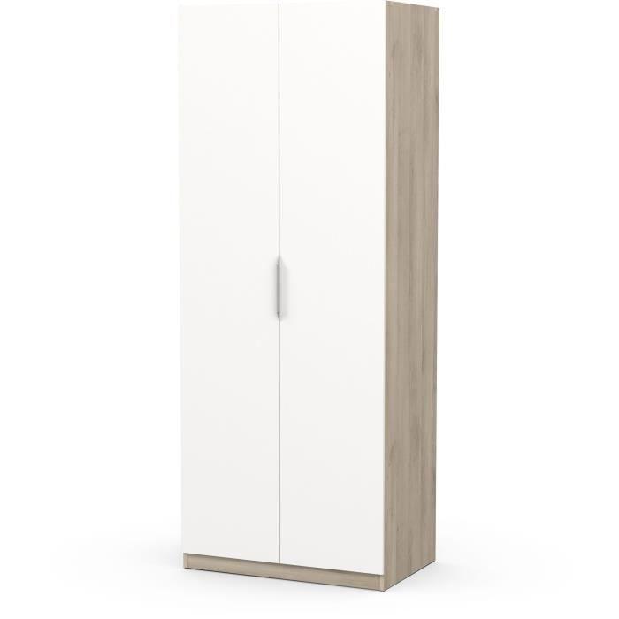 Armoire GHOST - Décor chene kronberg et blanc mat - 2 Portes - L.79,4 x P.51,1 x H. 203 cm - DEMEYERE - Paloma Tech