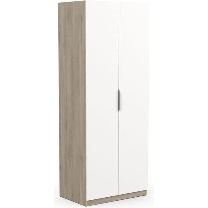 Armoire GHOST - Décor chene kronberg et blanc mat - 2 Portes - L.79,4 x P.51,1 x H. 203 cm - DEMEYERE - Paloma Tech