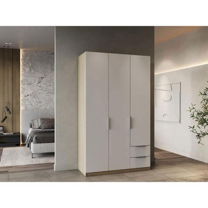 Armoire GHOST - Décor chene kronberg et blanc mat - 3 Portes + 2 Tiroirs - L.119,4 x P.51,1 x H.203 cm - DEMEYERE - Paloma Tech