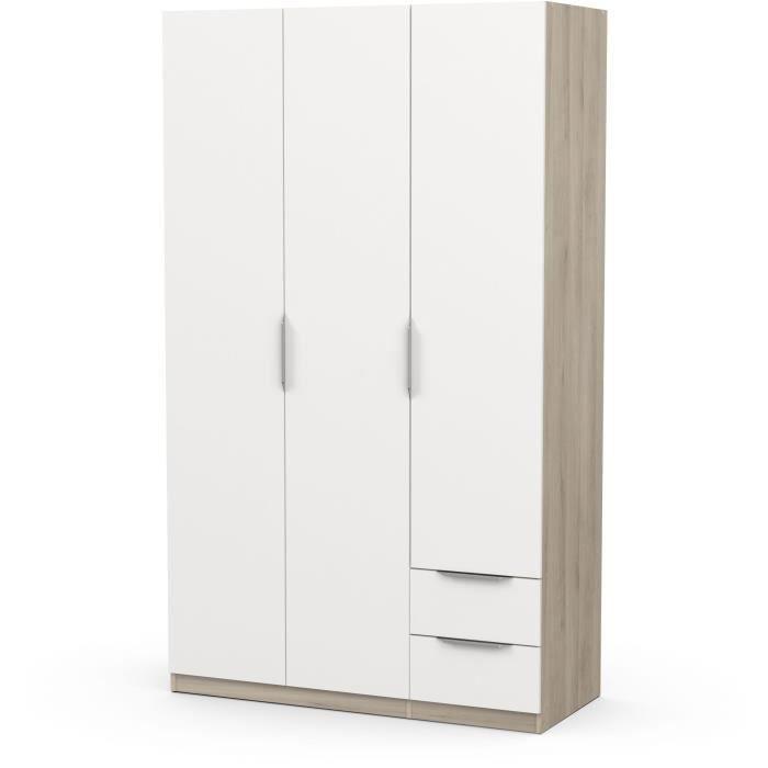 Armoire GHOST - Décor chene kronberg et blanc mat - 3 Portes + 2 Tiroirs - L.119,4 x P.51,1 x H.203 cm - DEMEYERE - Paloma Tech