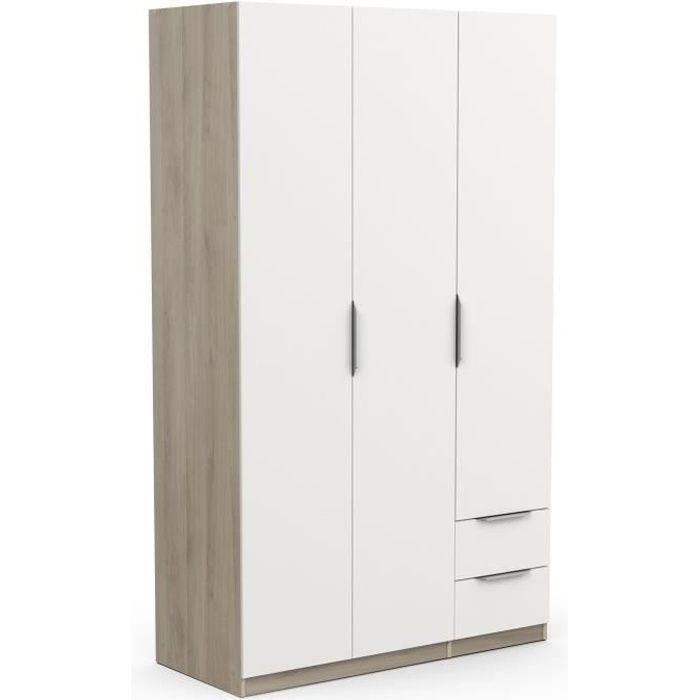 Armoire GHOST - Décor chene kronberg et blanc mat - 3 Portes + 2 Tiroirs - L.119,4 x P.51,1 x H.203 cm - DEMEYERE - Paloma Tech