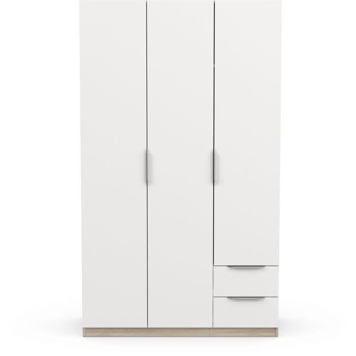 Armoire GHOST - Décor chene kronberg et blanc mat - 3 Portes + 2 Tiroirs - L.119,4 x P.51,1 x H.203 cm - DEMEYERE - Paloma Tech