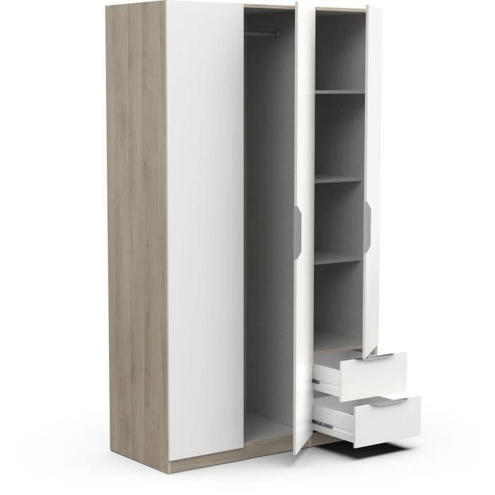 Armoire GHOST - Décor chene kronberg et blanc mat - 3 Portes + 2 Tiroirs - L.119,4 x P.51,1 x H.203 cm - DEMEYERE - Paloma Tech