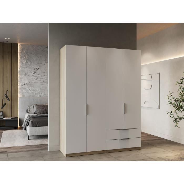 Armoire GHOST - Décor chene kronberg et blanc mat - 4 Portes + 2 Tiroirs - L.157,3 x P.51,1 x H.203 cm - DEMEYERE - Paloma Tech