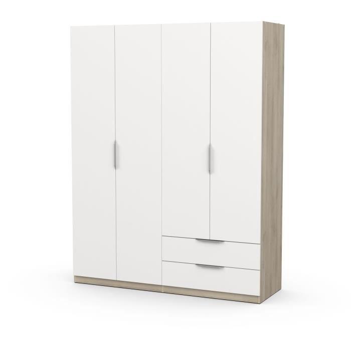 Armoire GHOST - Décor chene kronberg et blanc mat - 4 Portes + 2 Tiroirs - L.157,3 x P.51,1 x H.203 cm - DEMEYERE - Paloma Tech