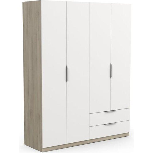 Armoire GHOST - Décor chene kronberg et blanc mat - 4 Portes + 2 Tiroirs - L.157,3 x P.51,1 x H.203 cm - DEMEYERE - Paloma Tech