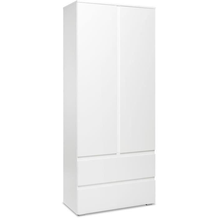 Armoire IMAGE7 - 2 portes + 2 tiroirs - Blanc Mat - L80 x H191 x P40 cm - Paloma Tech