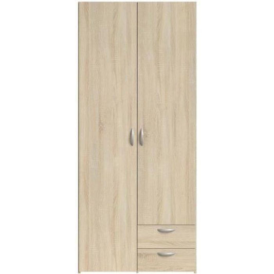 Armoire VARIA - Décor chene - 2 portes battantes + 2 tiroirs - L 81 x H 185 x P 51 cm - PARISOT - Paloma Tech