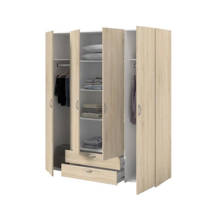 Armoire VARIA - Décor chene - 4 portes battantes + 2 tiroirs  - L 160 x H 185 x P 51 cm - PARISOT - Paloma Tech