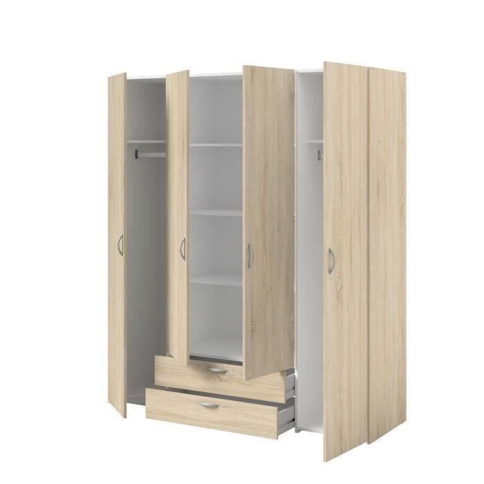 Armoire VARIA - Décor chene - 4 portes battantes + 2 tiroirs  - L 160 x H 185 x P 51 cm - PARISOT - Paloma Tech