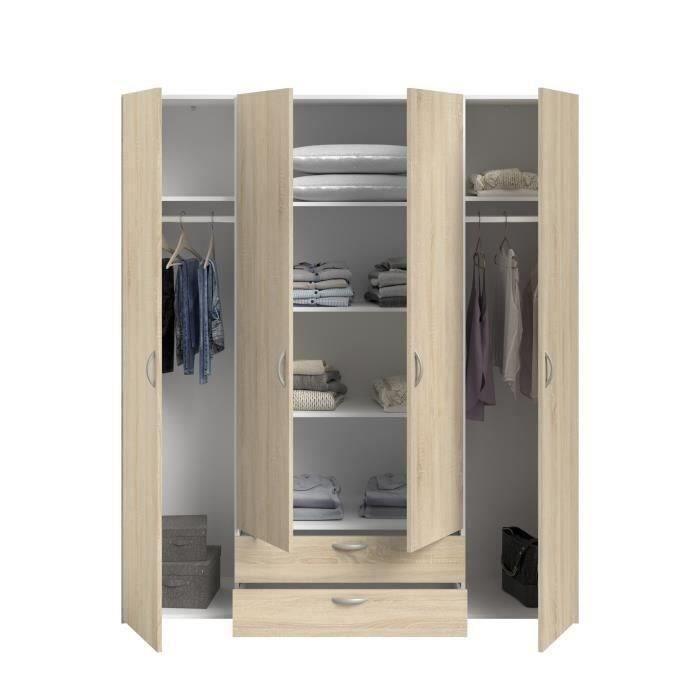 Armoire VARIA - Décor chene - 4 portes battantes + 2 tiroirs  - L 160 x H 185 x P 51 cm - PARISOT - Paloma Tech