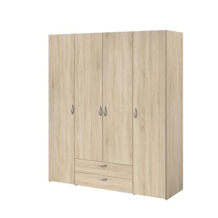 Armoire VARIA - Décor chene - 4 portes battantes + 2 tiroirs  - L 160 x H 185 x P 51 cm - PARISOT - Paloma Tech