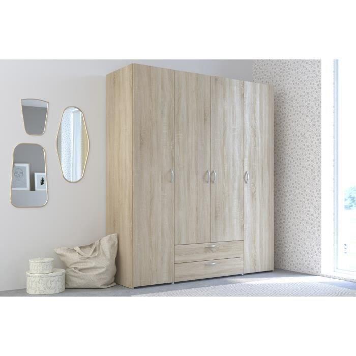 Armoire VARIA - Décor chene - 4 portes battantes + 2 tiroirs  - L 160 x H 185 x P 51 cm - PARISOT - Paloma Tech